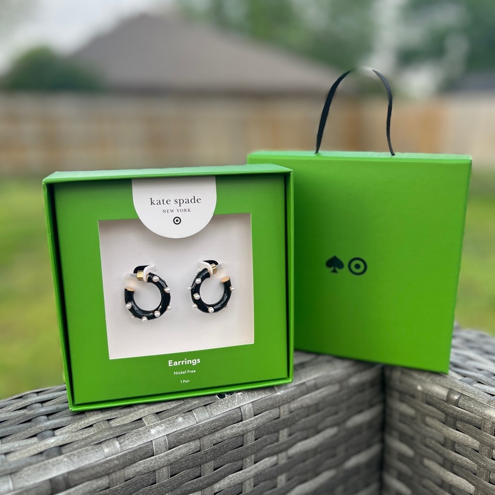 Kate Spade x Target Black Hoop Pearl Polka Dot Earrings